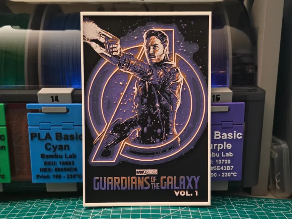 Guardians of the Galaxy Poster - Hueforge Art by Lumpy3D HueForge model: Guardians of the Galaxy Poster - Hueforge Art by Lumpy3D