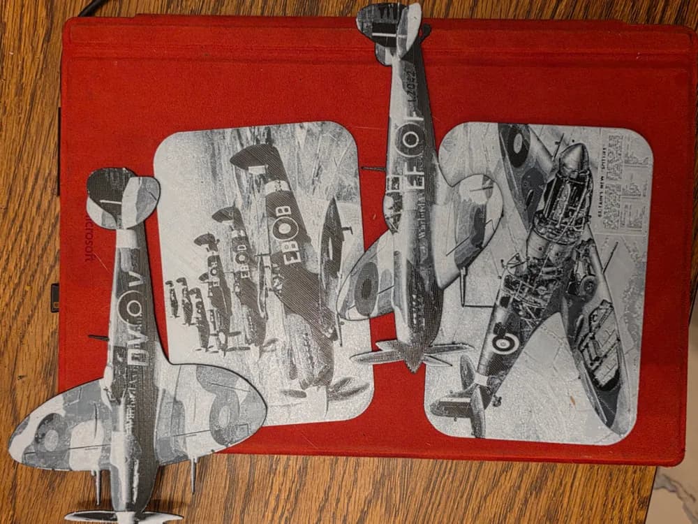 Camo Spitfire Bookmark Set of 4 Black/White by AirMechDesigns HueForge model: Camo Spitfire Bookmark Set of 4 Black/White by AirMechDesigns