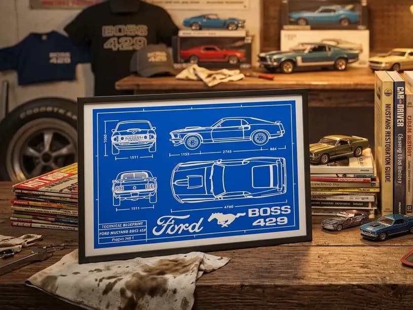 Ford Mustang Boss 429 (1969) Blueprint Style by keko HueForge model: Ford Mustang Boss 429 (1969) Blueprint Style by keko