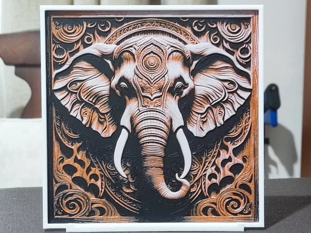 HueForge model: Wood Carving Elephant Head - HueForge 3 Color by BoDad