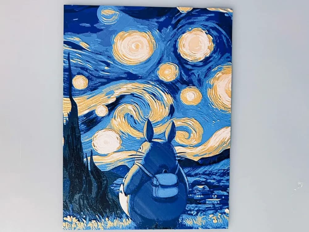 Totoro Starry Night Vincent van Gogh by 3djd HueForge model: Totoro Starry Night Vincent van Gogh by 3djd