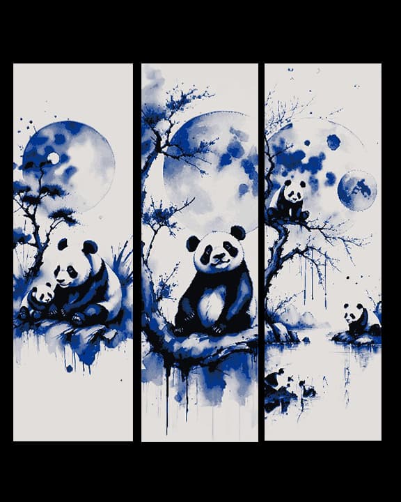 The peace loving panda basking in the Moonlight Ink painting - Set ob Bookmarks The peace loving panda basking in the Moonlight Ink painting - Set ob Bookmarks