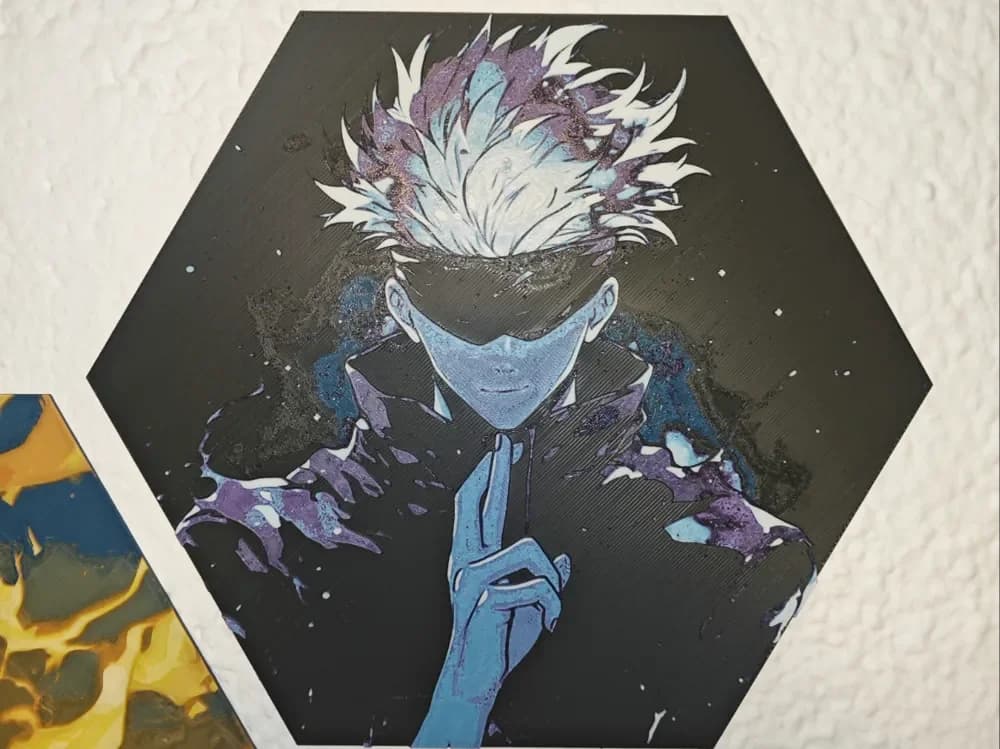 Hueforge Satoru Gojo (Jujutsu Kaisen) Honeycomb Mode by JGz3DMaker HueForge model: Hueforge Satoru Gojo (Jujutsu Kaisen) Honeycomb Mode by JGz3DMaker