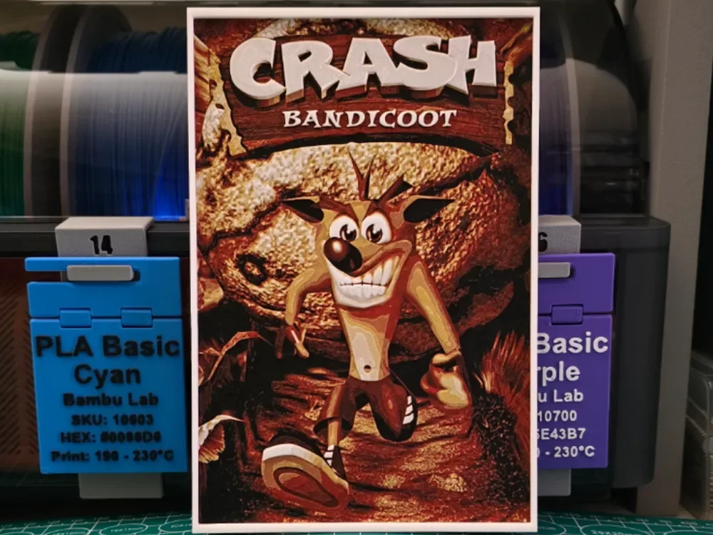 Crash Bandicoot Poster - Hueforge Art by Lumpy3D HueForge model: Crash Bandicoot Poster - Hueforge Art by Lumpy3D