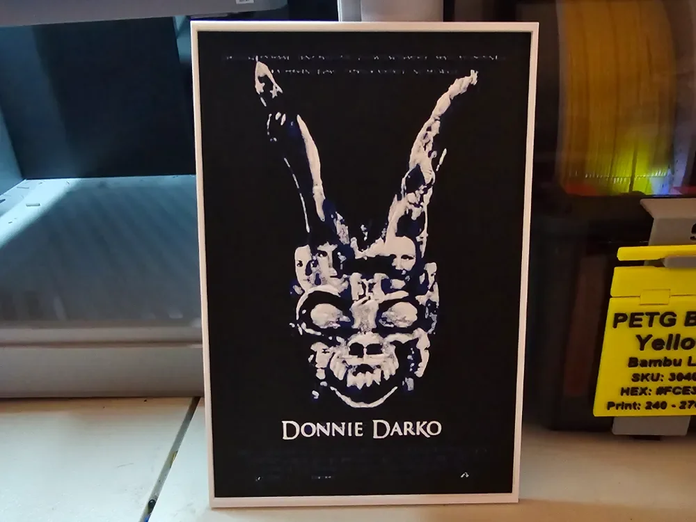 Donnie Darko Movie Poster - Hueforge by Lumpy3D HueForge model: Donnie Darko Movie Poster - Hueforge by Lumpy3D