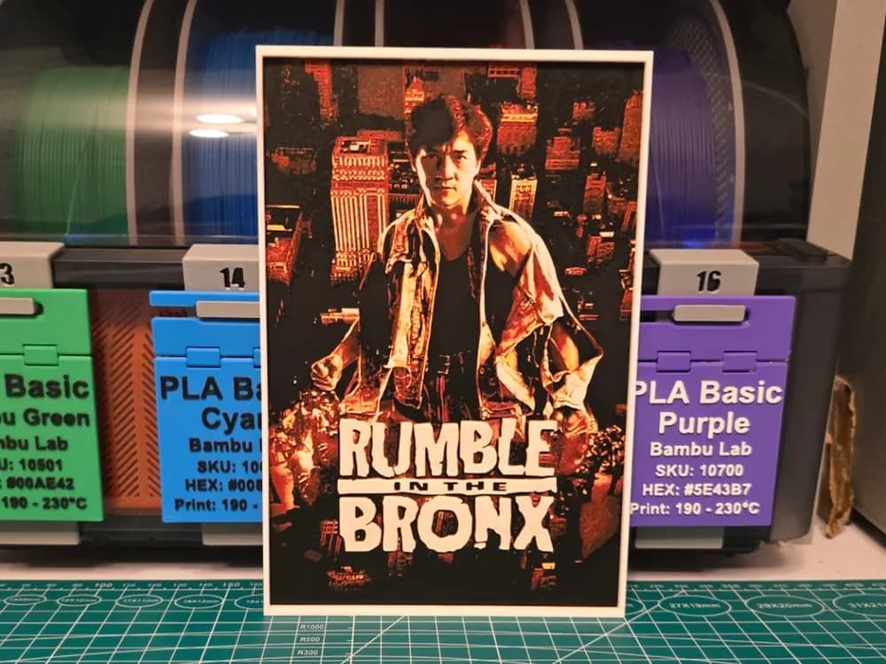 Rumble in the Bronx Movie Poster - Hueforge Art by Lumpy3D HueForge model: Rumble in the Bronx Movie Poster - Hueforge Art by Lumpy3D