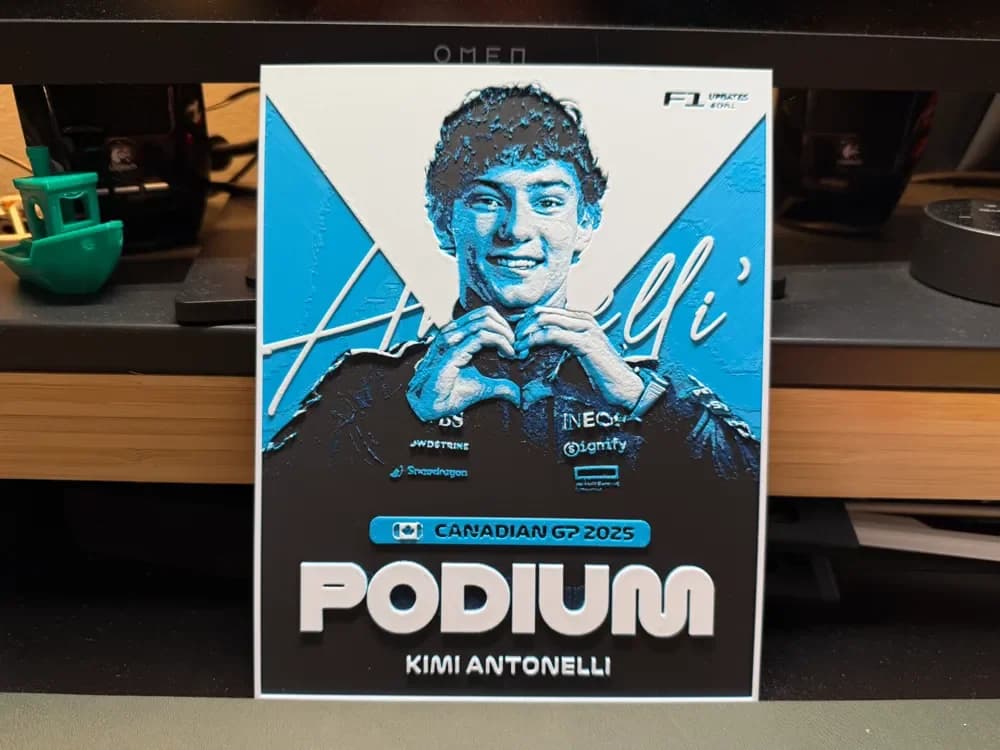 Kimi Antonelli First F1 Podium - F1 HueForge by liv_3d HueForge model: Kimi Antonelli First F1 Podium - F1 HueForge by liv_3d