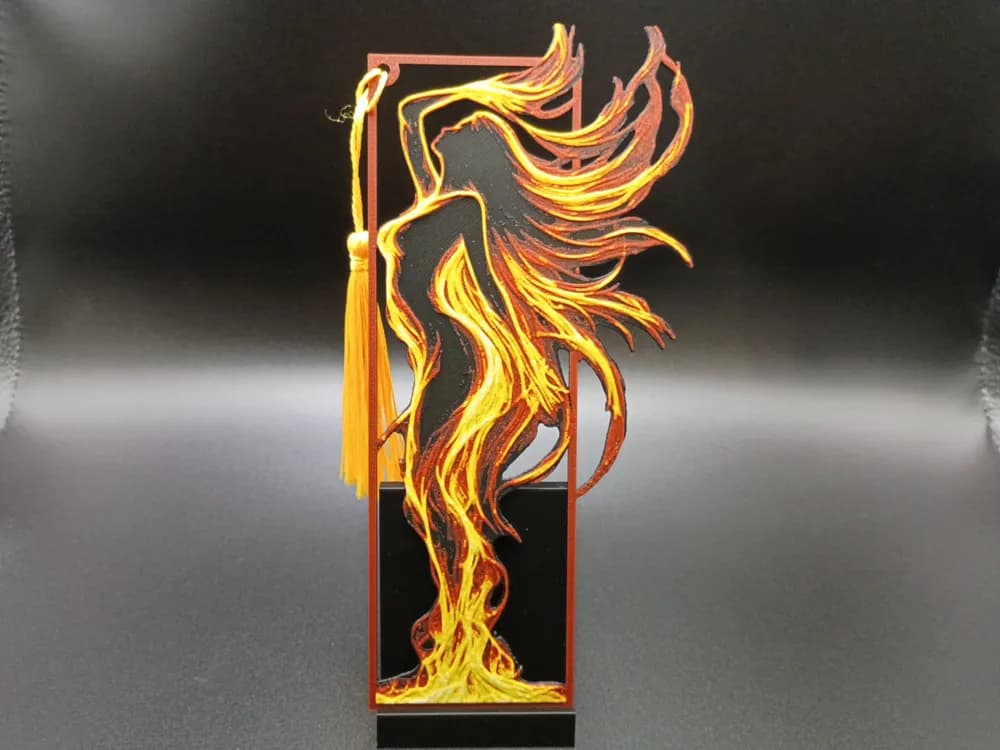 Fire Dancer, Framed Bookmark by 3djd HueForge model: Fire Dancer, Framed Bookmark by 3djd