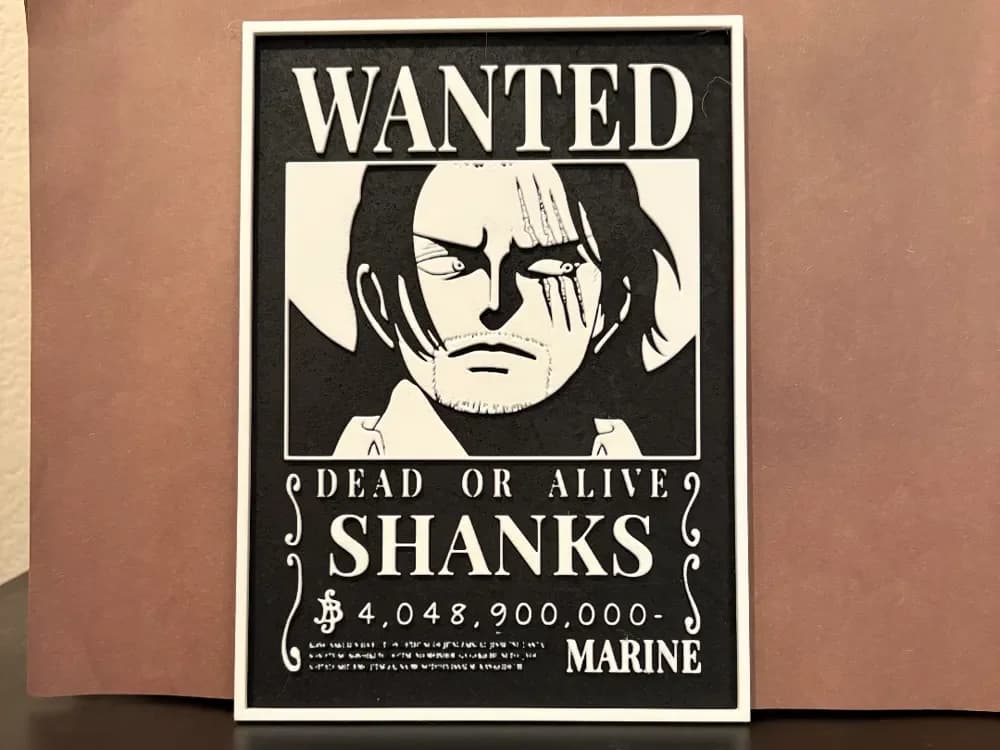 Shanks Wanted Poster - One Piece Hueforge by Estiv HueForge model: Shanks Wanted Poster - One Piece Hueforge by Estiv