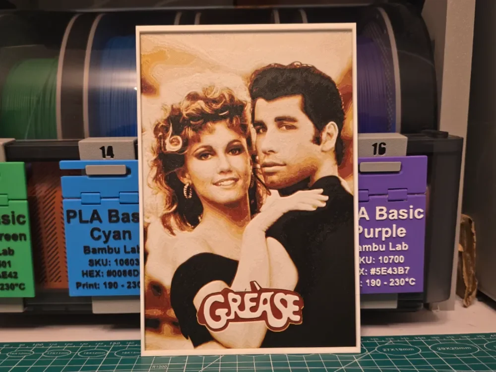 Grease Movie Poster - Hueforge Art by Lumpy3D HueForge model: Grease Movie Poster - Hueforge Art by Lumpy3D