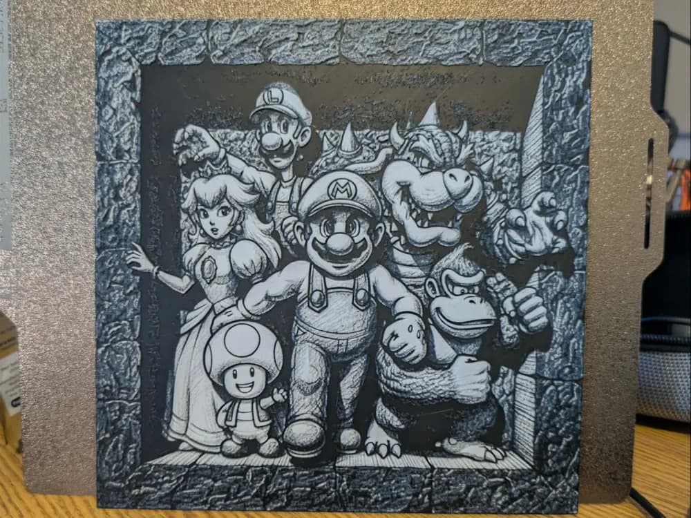 Team Mario - Slate style - Hueforge by 3dGlow HueForge model: Team Mario - Slate style - Hueforge by 3dGlow