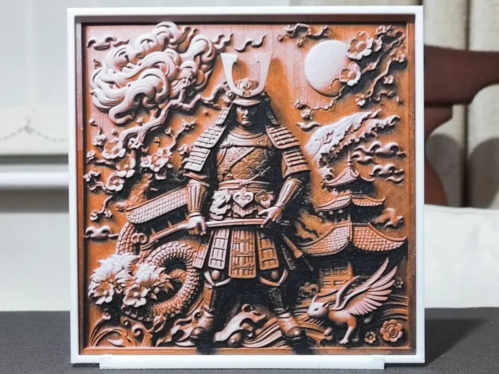 HueForge model: Wood Carving Samurai - HueForge 3 Color by BoDad