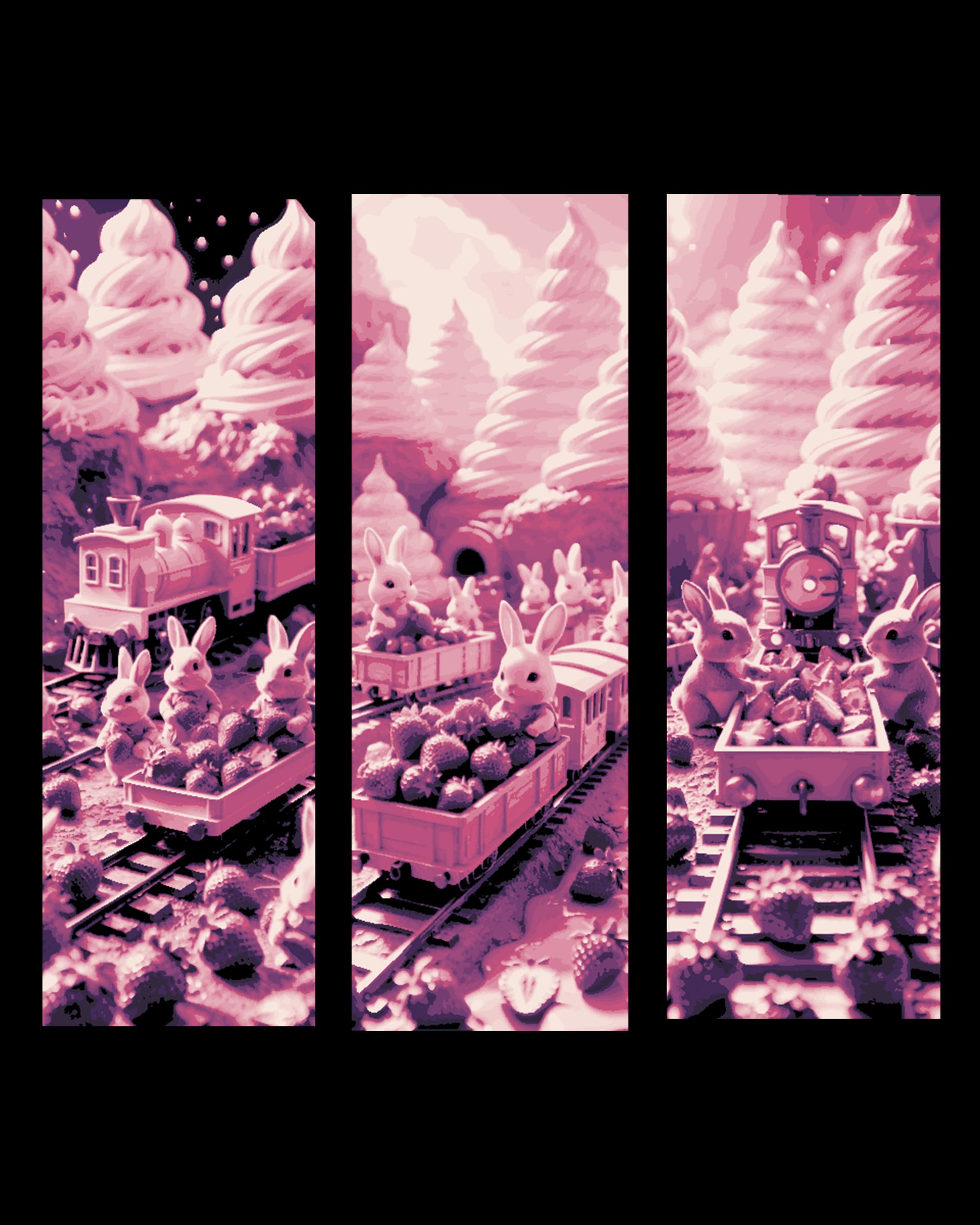The bunnies are hard at work during the Strawberry Harvest - Set of bookmarks by BooneCo3d HueForge model: The bunnies are hard at work during the Strawberry Harvest - Set of bookmarks by BooneCo3d