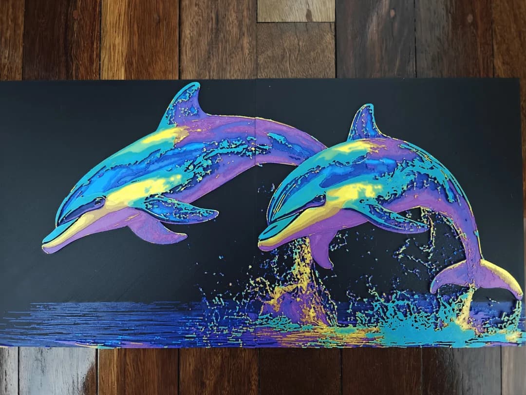 Dolphins Pop Art by TheHueforgeLady HueForge model: Dolphins Pop Art by TheHueforgeLady