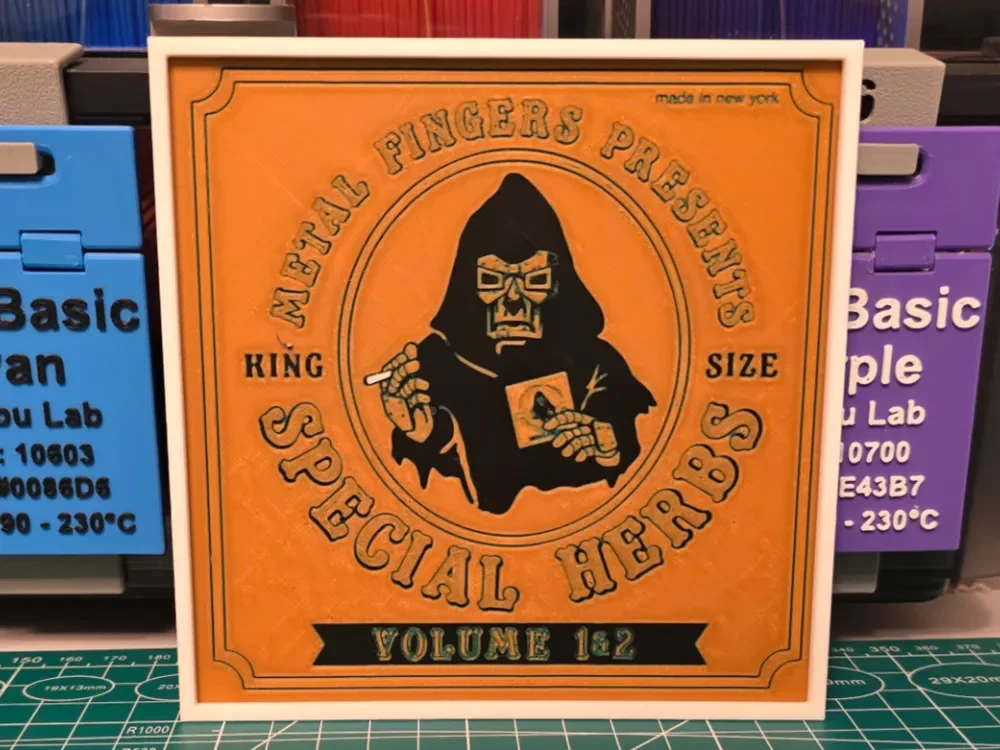 MF DOOM "Special Herbs, Vol 1 and 2" Album Art by Lumpy3D HueForge model: MF DOOM "Special Herbs, Vol 1 and 2" Album Art by Lumpy3D