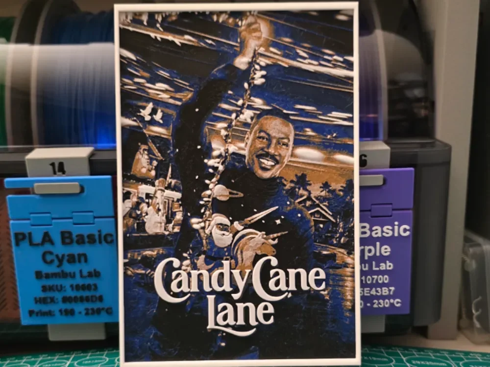 HueForge model: Candy Cane Lane Movie Poster - Hueforge Art by Lumpy3D