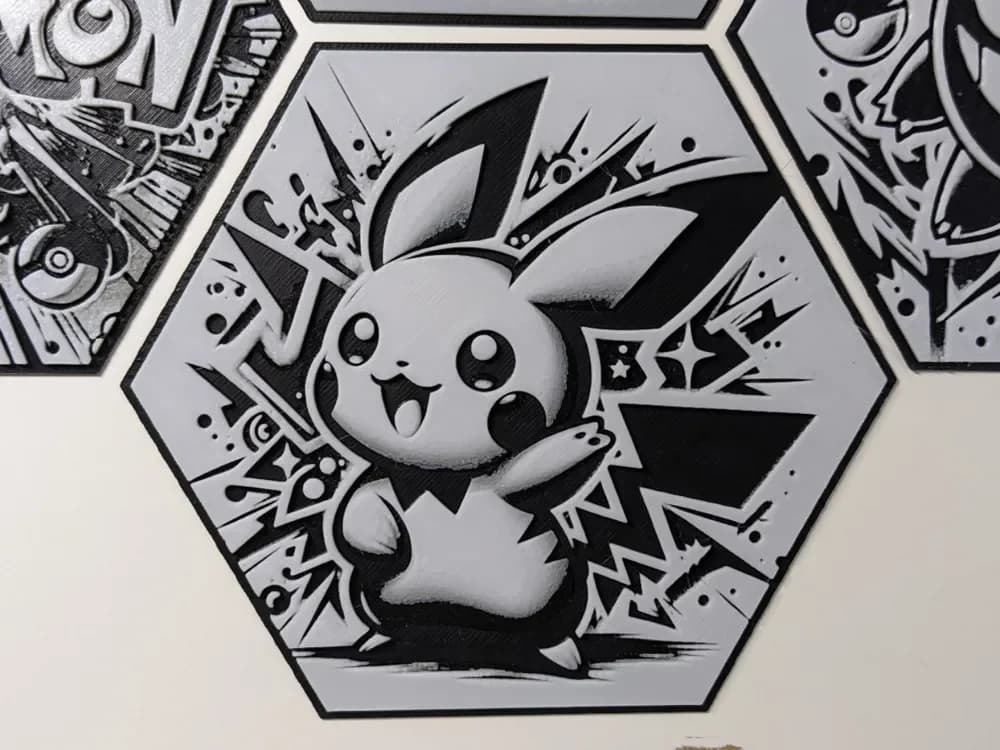 Pokemon Pichu Hueforge Hex Hexagon by Seb3D HueForge model: Pokemon Pichu Hueforge Hex Hexagon by Seb3D