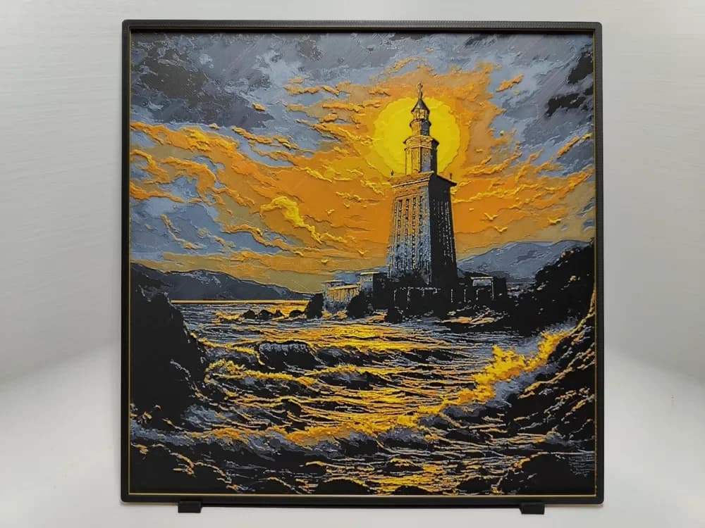 Lighthouse of Alexandria sunset - Hueforge by BeaN HueForge model: Lighthouse of Alexandria sunset - Hueforge by BeaN