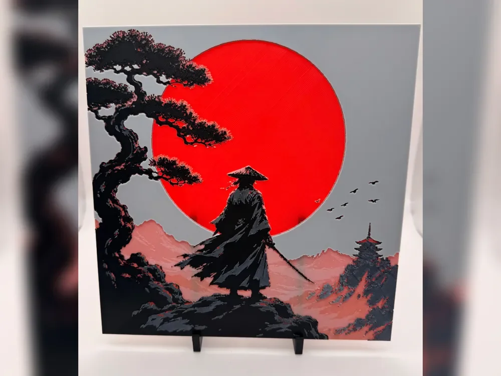 Ronin Beneath the Crimson Sun Hueforge Print Ronin Beneath the Crimson Sun Hueforge Print