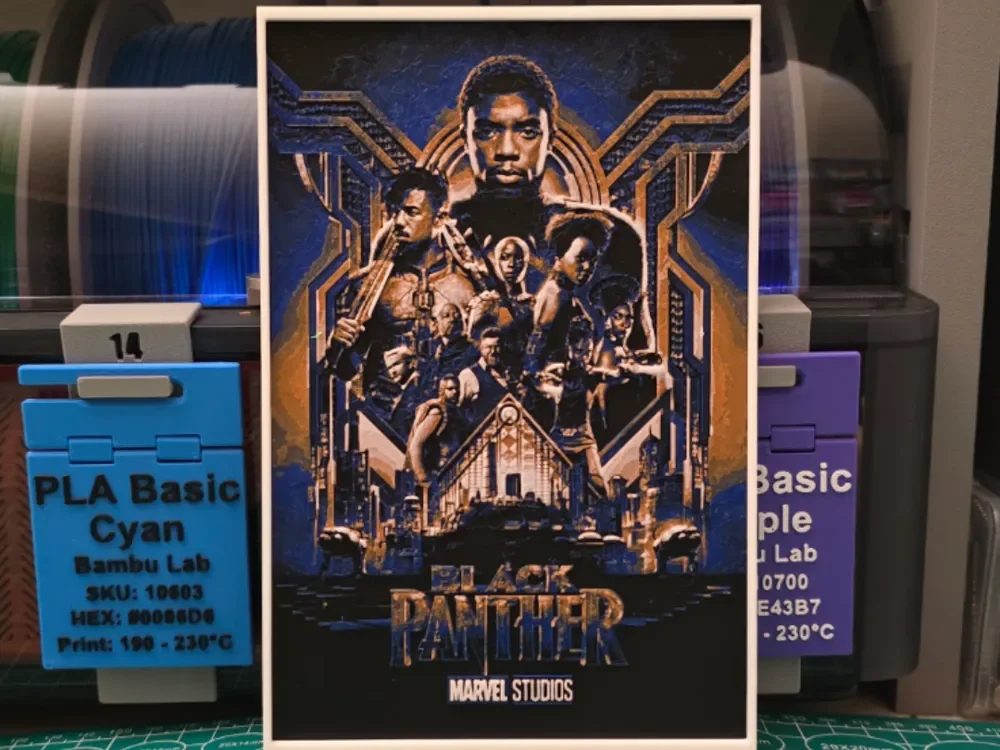 Black Panther Movie Poster V2 - Hueforge Art by Lumpy3D HueForge model: Black Panther Movie Poster V2 - Hueforge Art by Lumpy3D