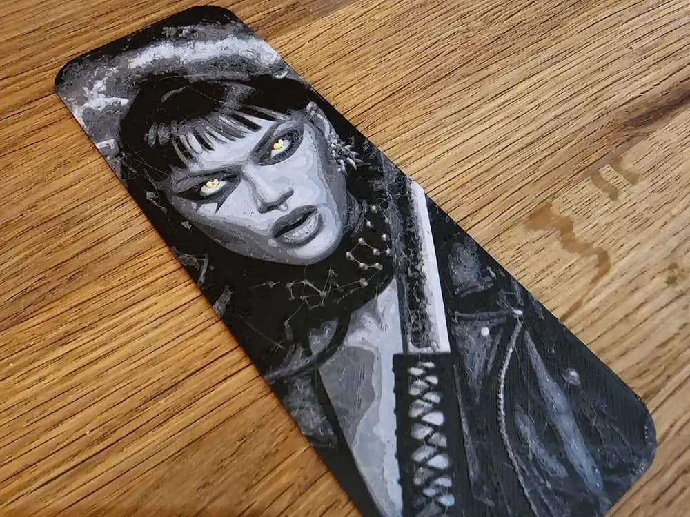 A Beautiful Bookmark, Cyberpunk styled Ninja Girl by BLUSH Designs HueForge model: A Beautiful Bookmark, Cyberpunk styled Ninja Girl by BLUSH Designs