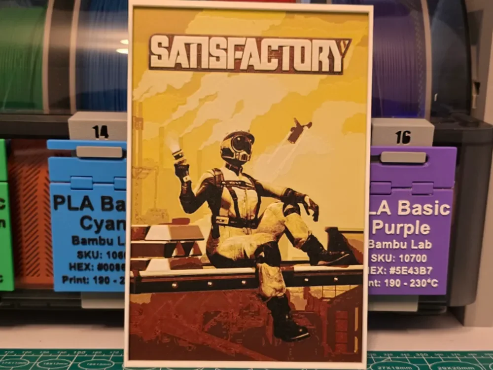 Satisfactory Game Poster - Hueforge Art by Lumpy3D HueForge model: Satisfactory Game Poster - Hueforge Art by Lumpy3D
