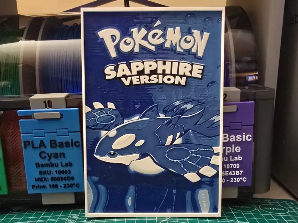 Pokémon: Sapphire Version Poster - Hueforge Art by Lumpy3D HueForge model: Pokémon: Sapphire Version Poster - Hueforge Art by Lumpy3D