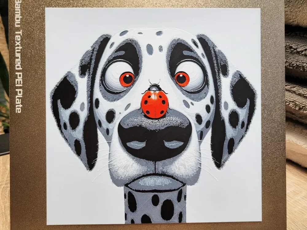 Funny Dalmatian Dog With Ladybug -Hueforge 200x200 by Vincent111 HueForge model: Funny Dalmatian Dog With Ladybug -Hueforge 200x200 by Vincent111