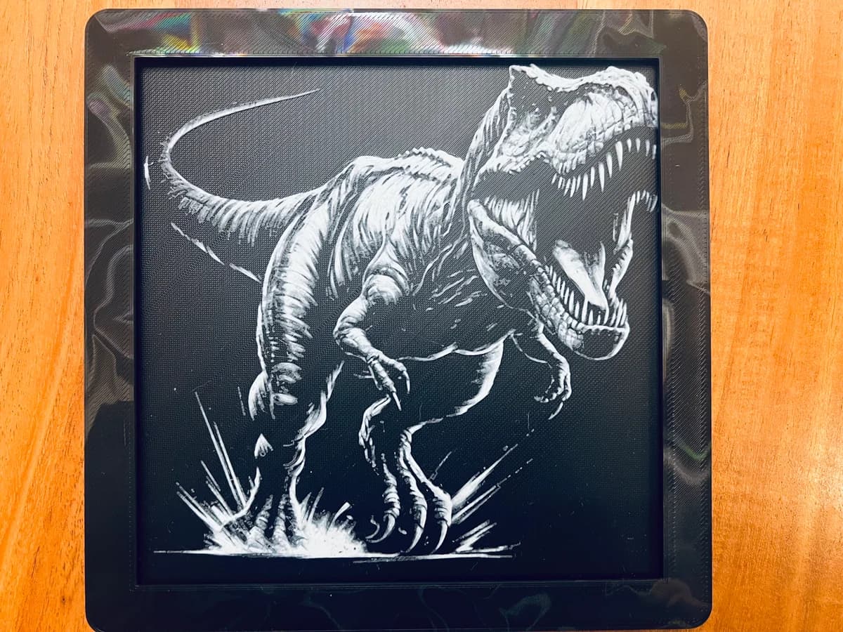 Tyrannosaurus Rex (Black Background) by JustBe 3D Printing HueForge model: Tyrannosaurus Rex (Black Background) by JustBe 3D Printing