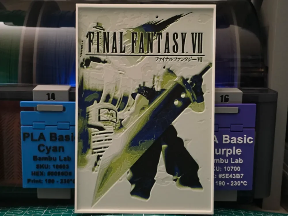 Final Fantasy VII Poster - Hueforge Art by Lumpy3D HueForge model: Final Fantasy VII Poster - Hueforge Art by Lumpy3D