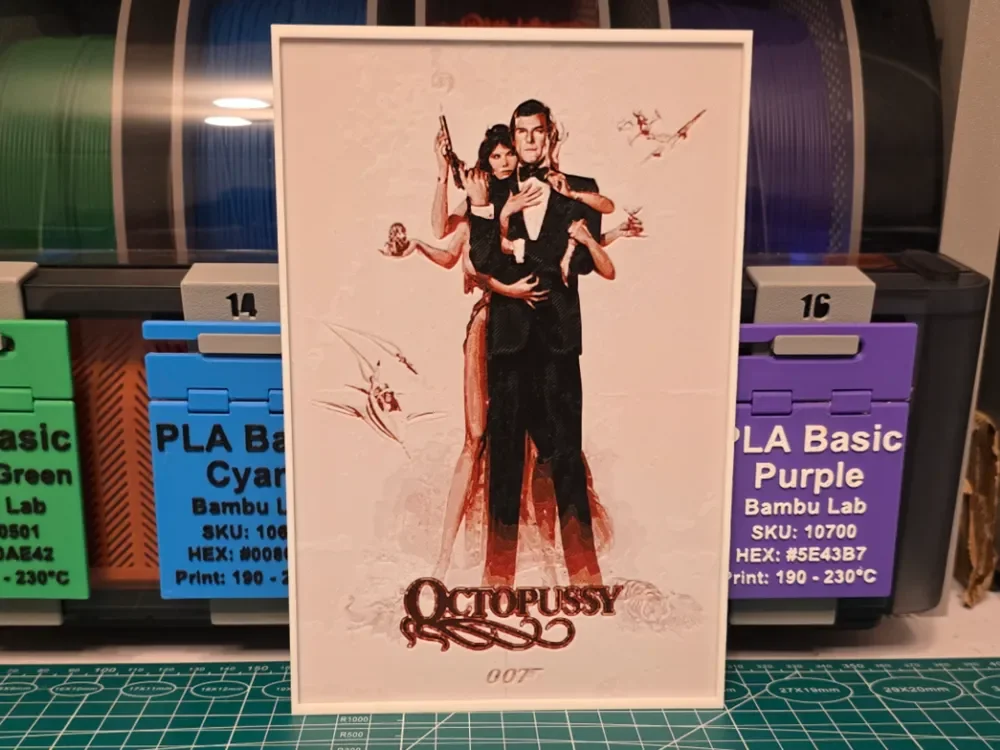 007 Octopussy Movie Poster - Hueforge Art by Lumpy3D HueForge model: 007 Octopussy Movie Poster - Hueforge Art by Lumpy3D
