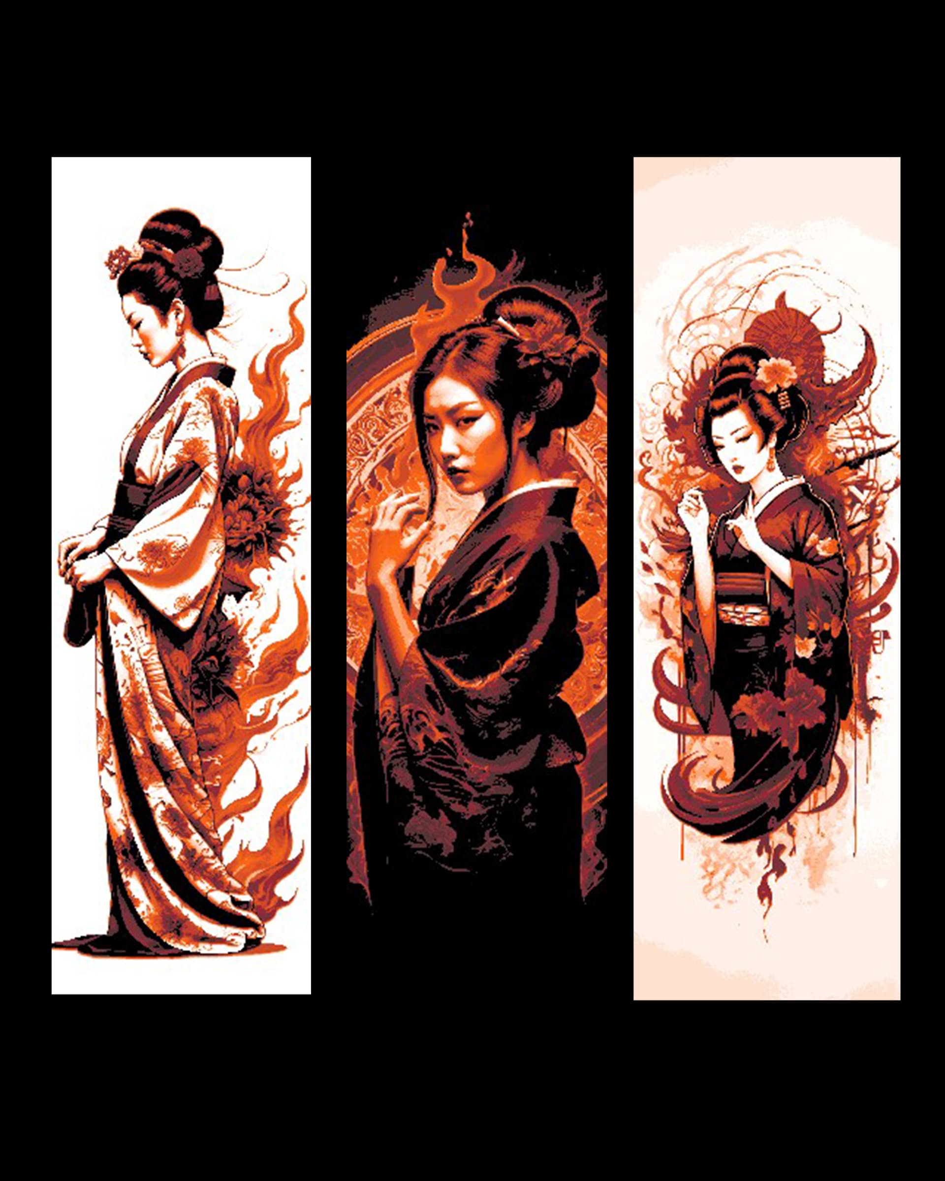 The beautiful and Mysterious Geisha - Set of 3 Bookmarks by BooneCo3d HueForge model: The beautiful and Mysterious Geisha - Set of 3 Bookmarks by BooneCo3d