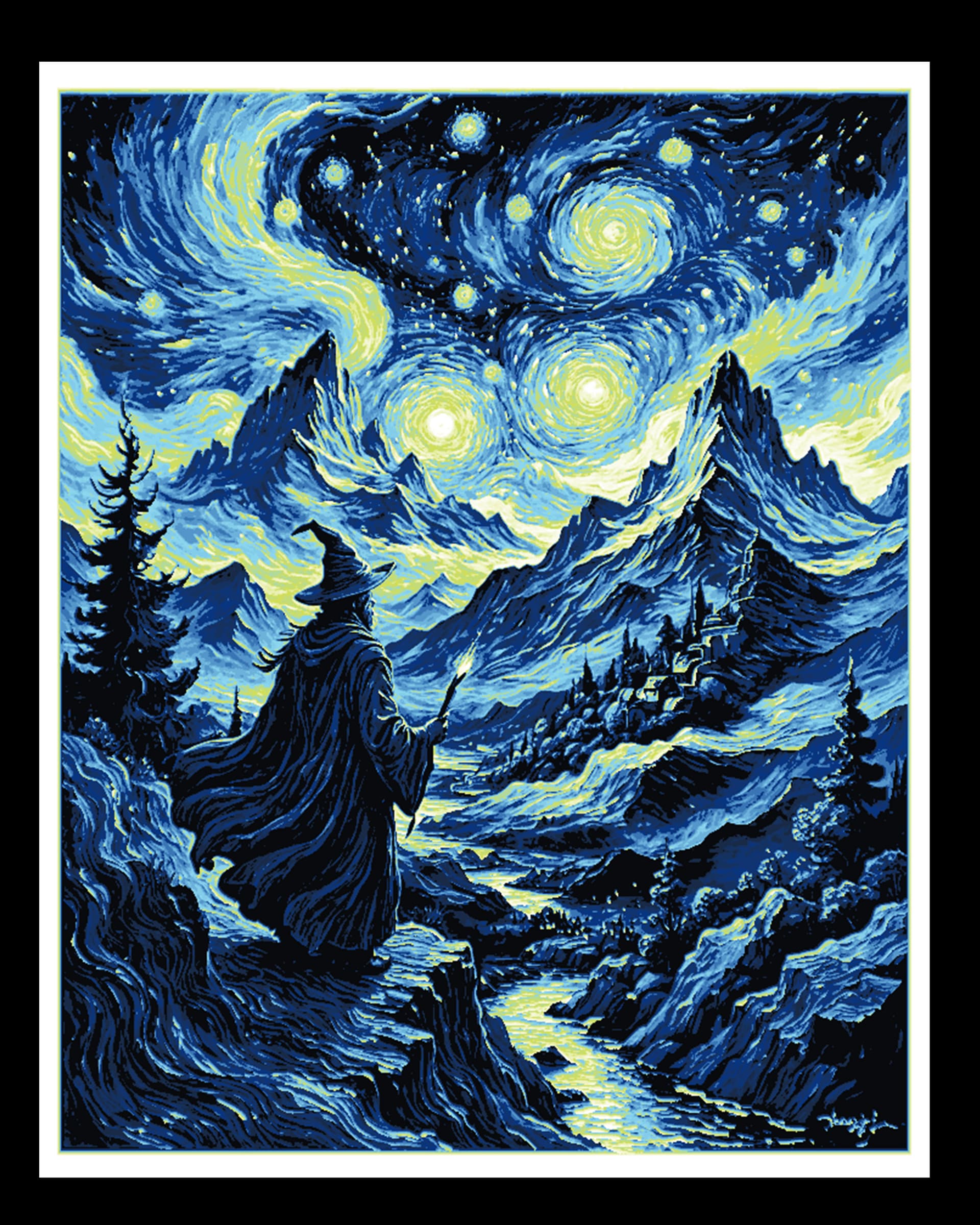 Art Piece - The Starry Night Meets the Wizard in the Fantasy World Art Piece - The Starry Night Meets the Wizard in the Fantasy World
