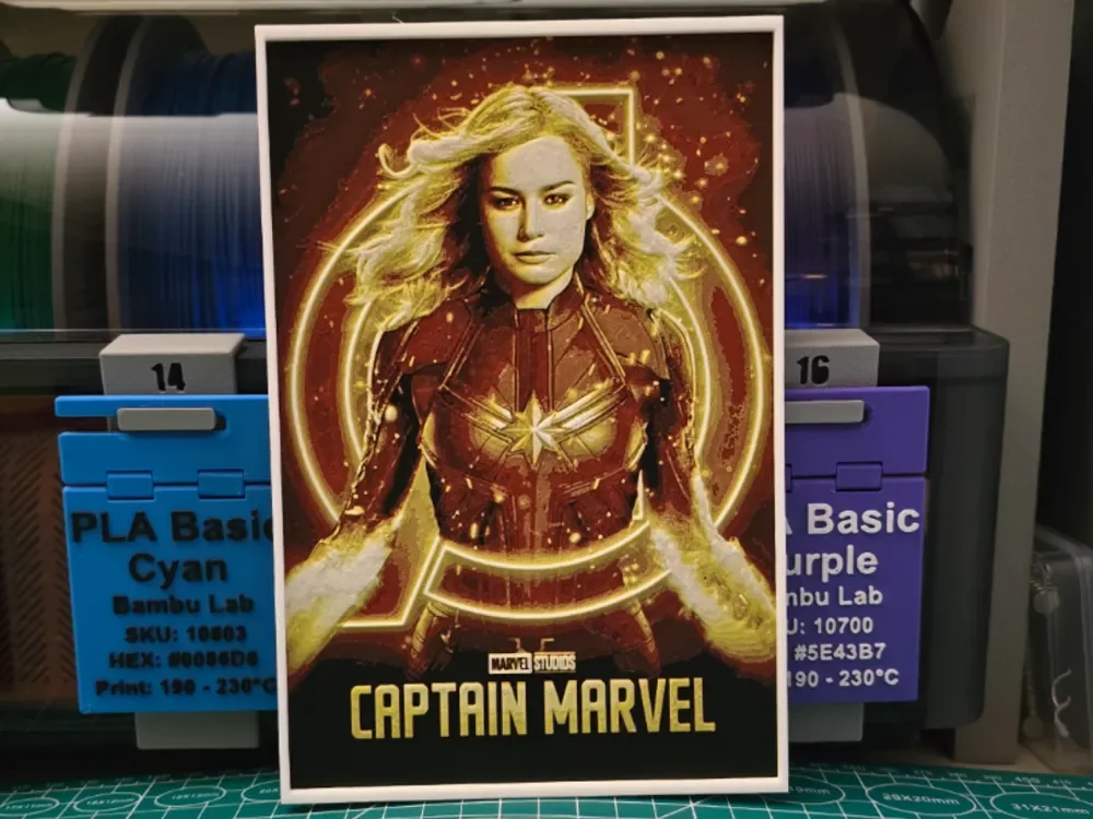 Captain Marvel Movie Poster - Hueforge Art by Lumpy3D HueForge model: Captain Marvel Movie Poster - Hueforge Art by Lumpy3D