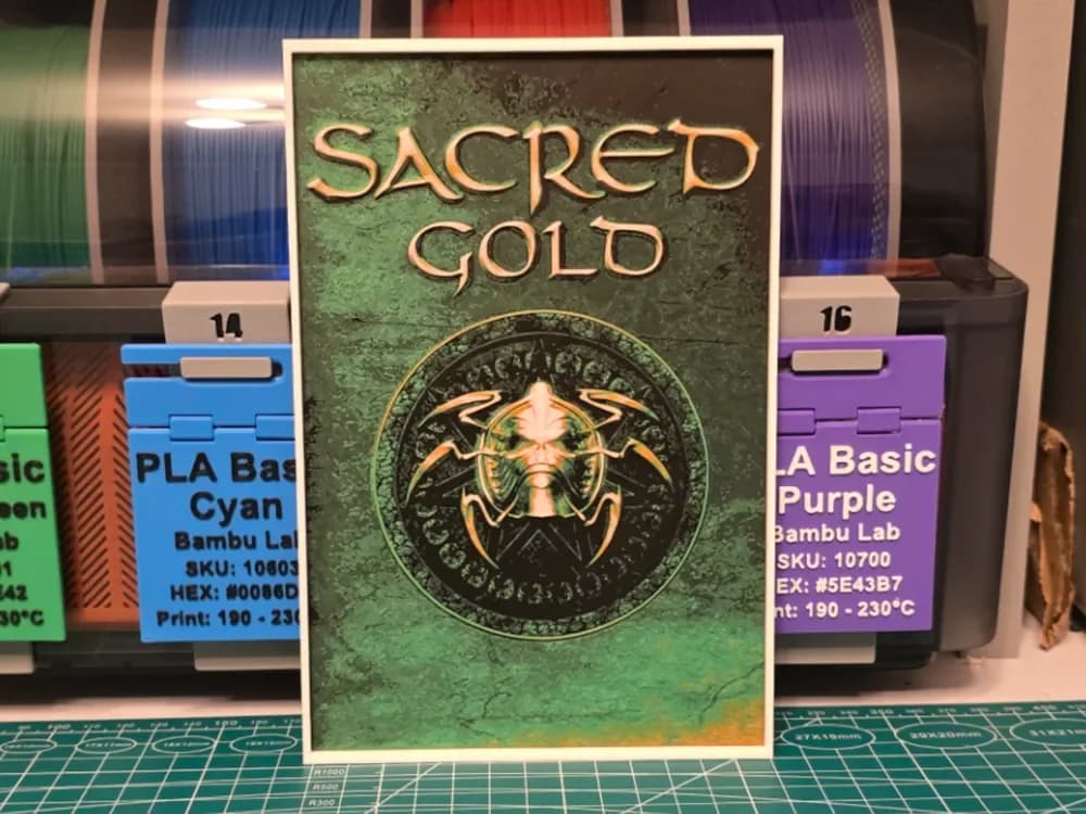 Sacred Gold Game Poster - Hueforge Art by Lumpy3D HueForge model: Sacred Gold Game Poster - Hueforge Art by Lumpy3D