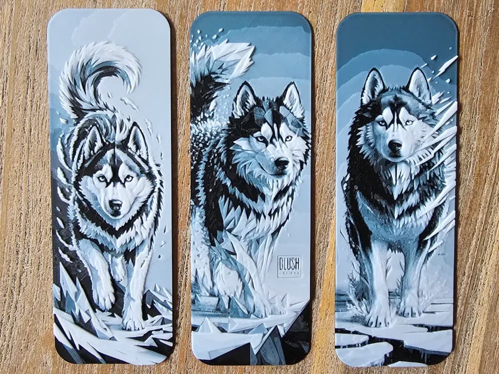 Bookmark Set, 3 Siberian Husky Papercut Style Bookmark Set, 3 Siberian Husky Papercut Style