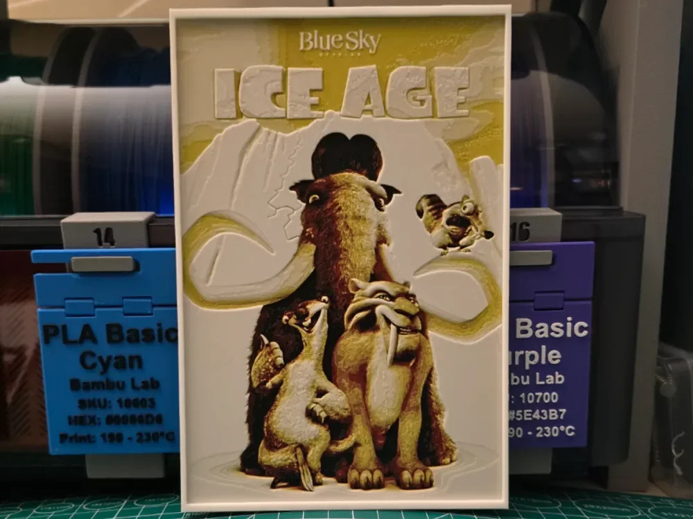 Ice Age Movie Poster - Hueforge Art by Lumpy3D HueForge model: Ice Age Movie Poster - Hueforge Art by Lumpy3D