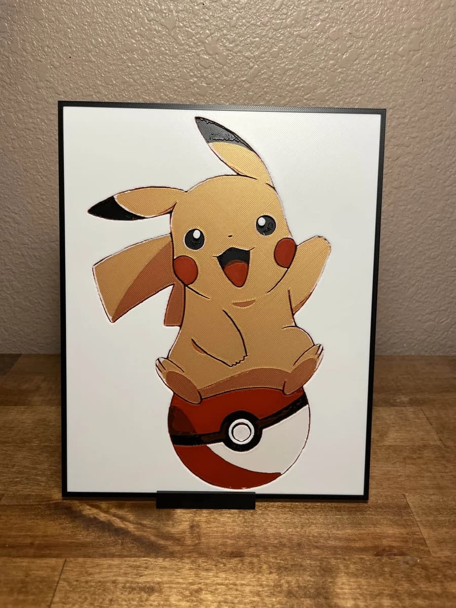 Pikachu on Pokeball by Cloudy Nostalgia HueForge model: Pikachu on Pokeball by Cloudy Nostalgia