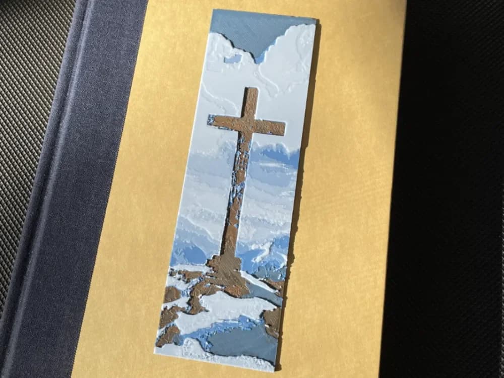 Mountaintop Cross Bookmark by 3D_Forged HueForge model: Mountaintop Cross Bookmark by 3D_Forged
