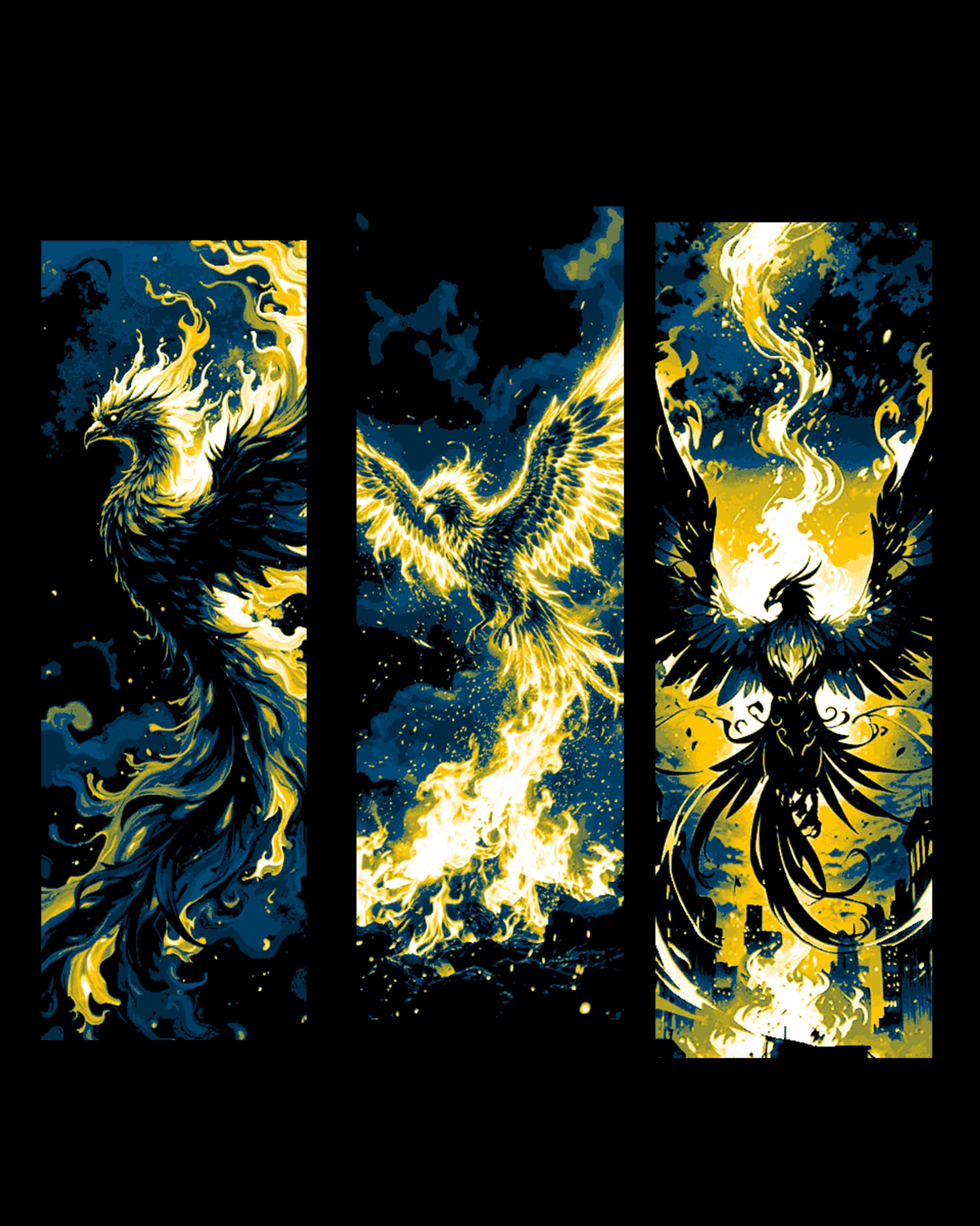 Blue and Gold Flames of the Healing Phoenix Rising - Set of bookmarks