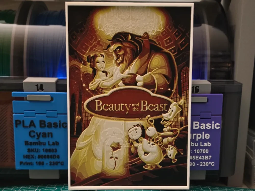 Beauty and the Beast Movie Poster - Hueforge Art by Lumpy3D HueForge model: Beauty and the Beast Movie Poster - Hueforge Art by Lumpy3D