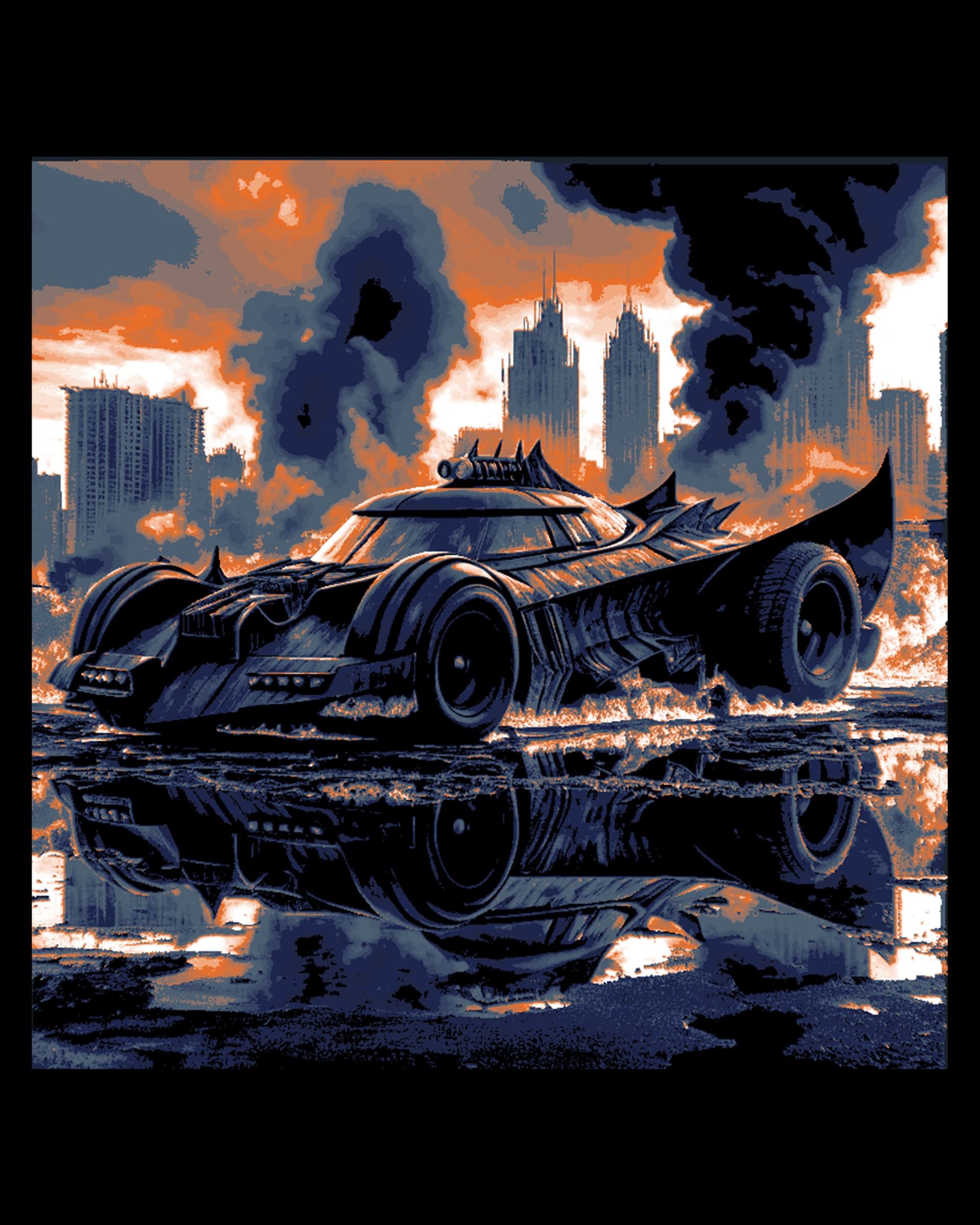 The Batmobile in the Apocalypse - Flames and All - Hueforge art The Batmobile in the Apocalypse - Flames and All - Hueforge art
