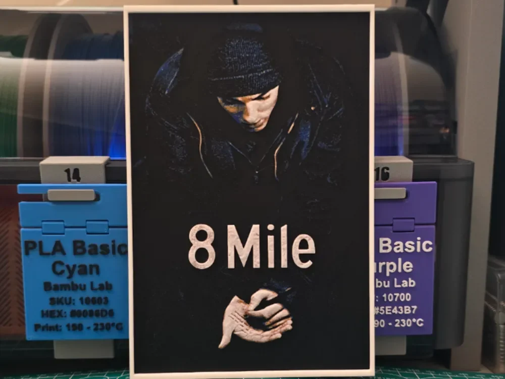 8 Mile Movie Poster - Hueforge Art by Lumpy3D HueForge model: 8 Mile Movie Poster - Hueforge Art by Lumpy3D