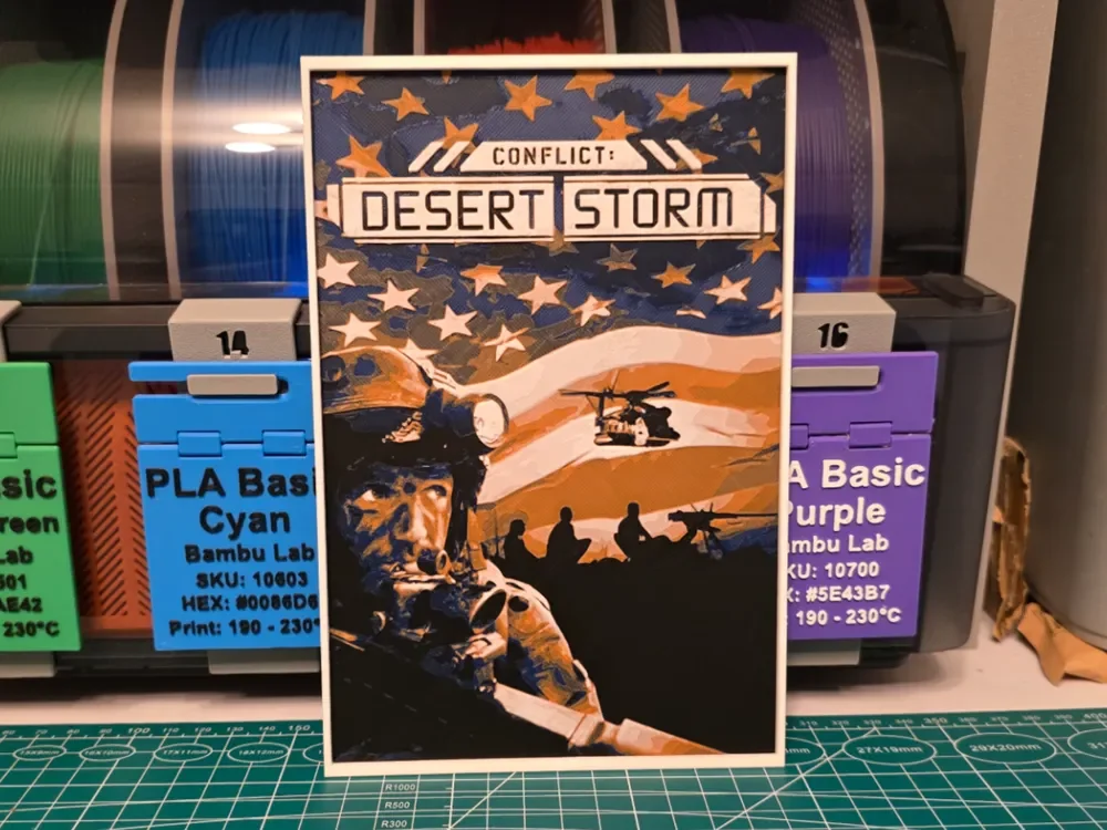 Conflict: Desert Storm Game poster - Hueforge Art by Lumpy3D HueForge model: Conflict: Desert Storm Game poster - Hueforge Art by Lumpy3D