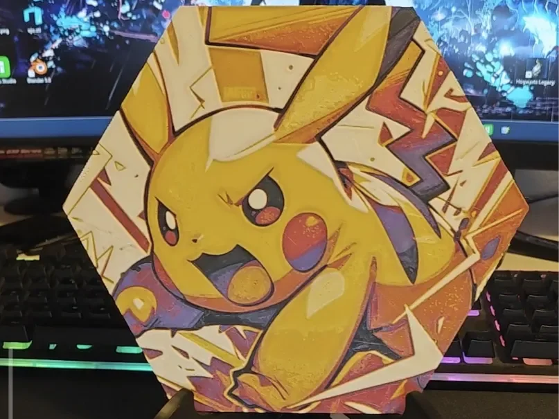 Hueforge Pikachu Pokemon honeycomb mode by JGz3DMaker HueForge model: Hueforge Pikachu Pokemon honeycomb mode by JGz3DMaker