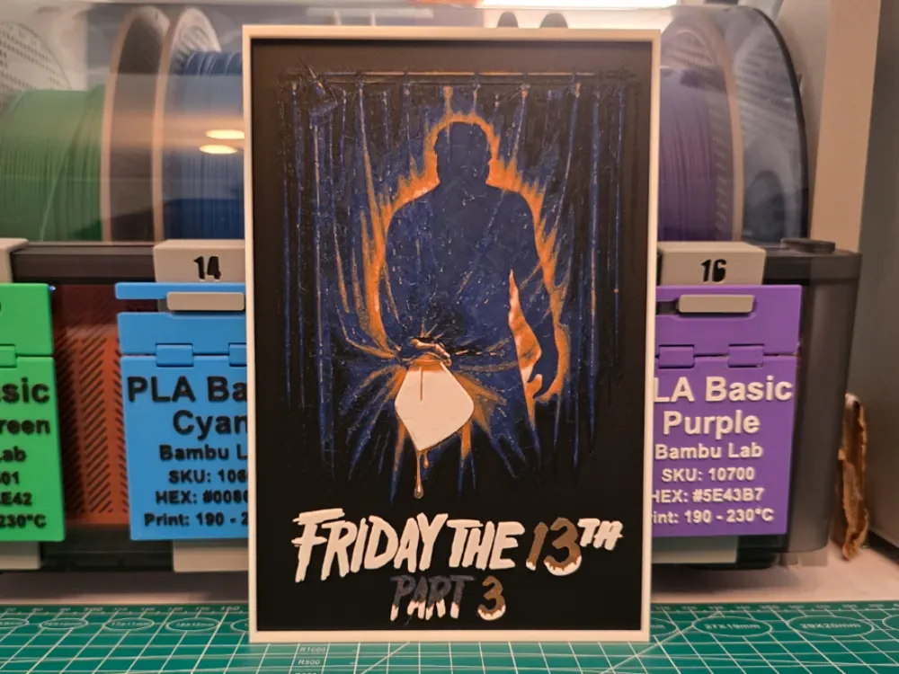 Friday the 13th Part III Movie Poster - Hueforge by Lumpy3D HueForge model: Friday the 13th Part III Movie Poster - Hueforge by Lumpy3D