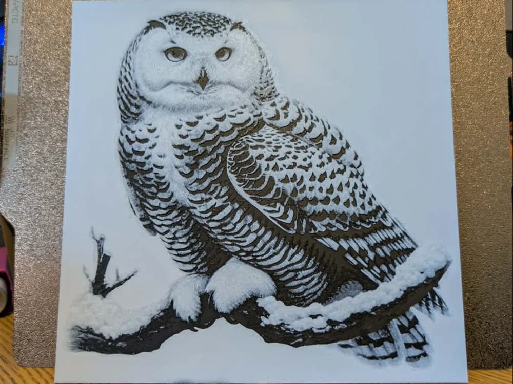 Snow owl - 2 colour hueforge by 3dGlow HueForge model: Snow owl - 2 colour hueforge by 3dGlow