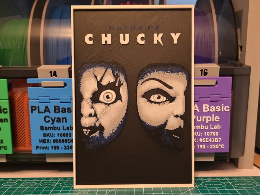 Bride of Chucky Movie Poster - Hueforge Art by Lumpy3D HueForge model: Bride of Chucky Movie Poster - Hueforge Art by Lumpy3D