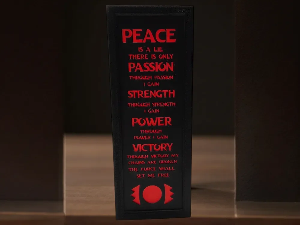 Sith Code 50mm x 150mm Bookmark by MythicHue's HueForge model: Sith Code 50mm x 150mm Bookmark by MythicHue's