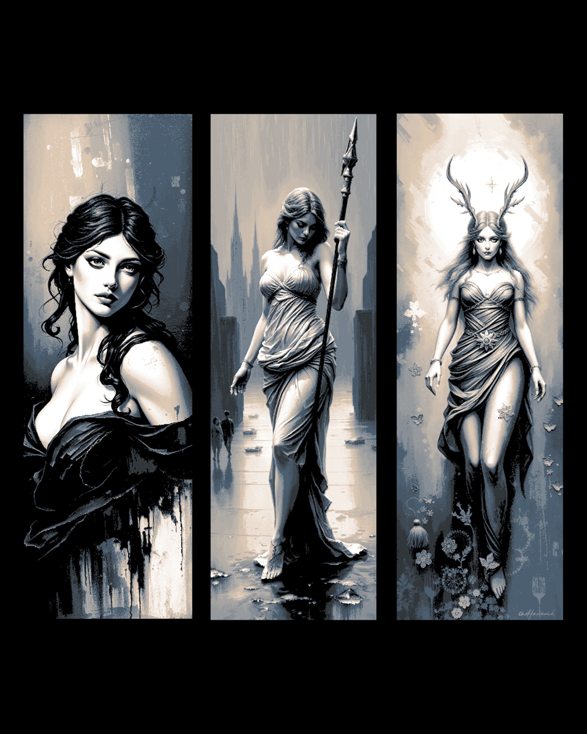 Depictions of the Greek Goddess Artimus - Goddess of the hunt, animals and moon - Set of bookmarks by BooneCo3d HueForge model: Depictions of the Greek Goddess Artimus - Goddess of the hunt, animals and moon - Set of bookmarks by BooneCo3d